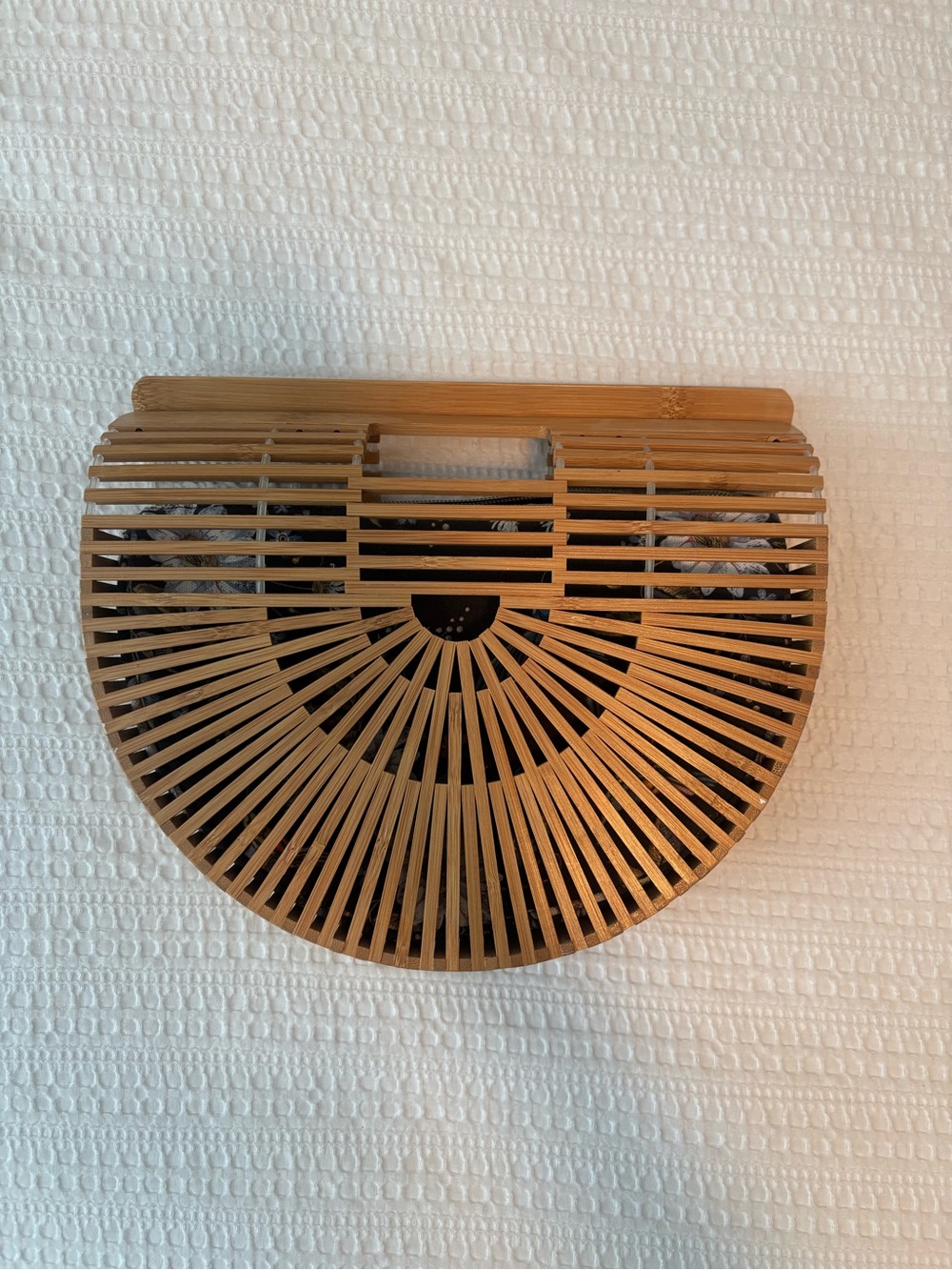 Semi-Circle Bamboo Slatted Handbag - Natural Brown